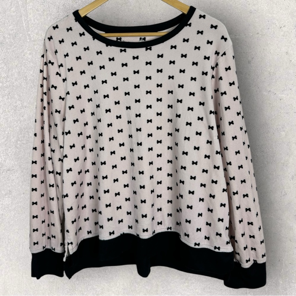 Kate Spade Pink Bow Print Fleece Sweatshirt Top Womens Size XL Loungewear Cozy - Picture 13 of 14